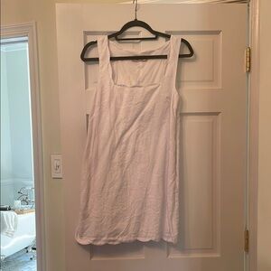 White linen, scallop-edged dress